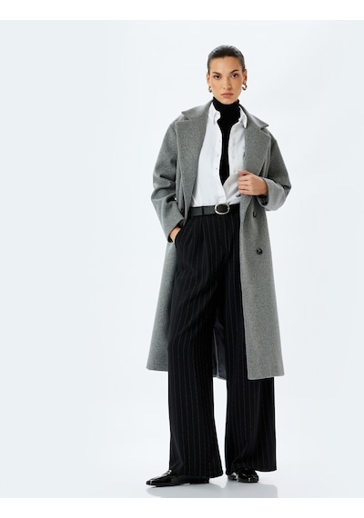 Koton Cepli Uzun Kruvaze Oversize Kaşe Kaban Gri 5wak00388ew Gri