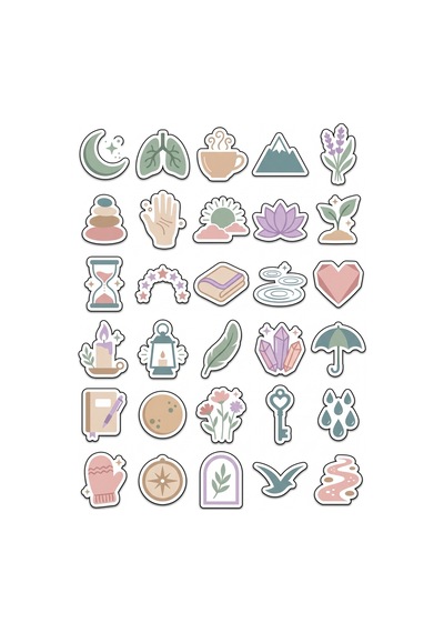 30 Adet Pastel Minimalist Huzur Sticker Seti - Ajanda Defter Telefon Çok Renkli