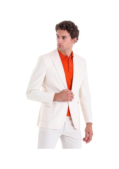 Hatemoğlu Ekru Comfort Fit Düz Mono Yaka Casual Keten Ceket Ekru