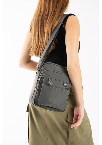 Özer-6022 Sanmorris Suya Dayanıklu Paraşüt Kumaş Çapraz Askılı Unisex Çapraz Askılı Omuz Çantası Koyu Gri