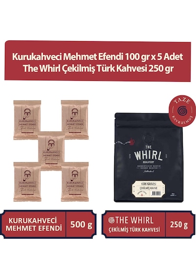 Kurukahveci Mehmet Efendi 5 x 100 G + The Whirl Çekilmiş Türk Kahvesi 250 G
