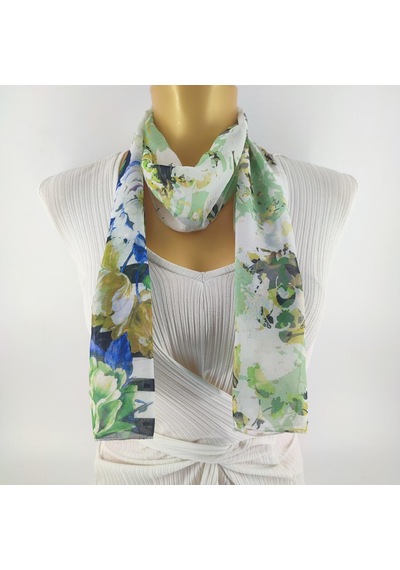 Tedz Collection Paredora Floral Yeşil Krem Uzun Fular Çok Renkli