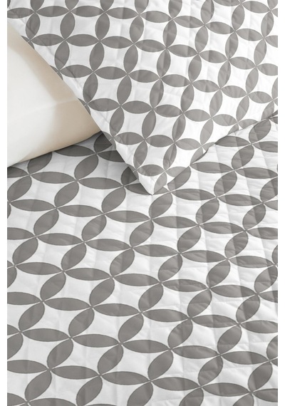 Gri Geometrik Modern Genç Odası Tek Kişilik Pike Takımı - Minimal 160x220 Cm Kapitone Yatak Örtüsü Şeffaf
