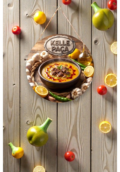 Kelle Paça Çorbası İpli Mdf Ahşap Kapı Duvar Süsü, Restoran, Mutfak Dekoratif Tablo