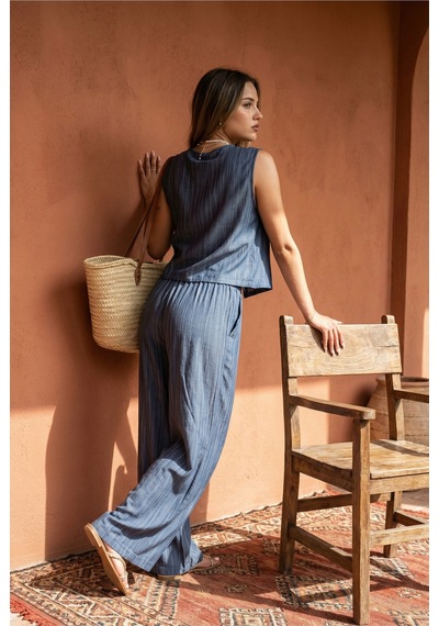 Fashion Cocktail 3 Bağlamalı Fiyonklu Çizgi Dokulu Relax Viskon Nefes Alan İnce Yazlık Tatil Yelek Pantolon Takım Mavi Fashion Cocktail 3 Bağlamalı Fiyonklu Çizgi Dokulu Relax Viskon Nefes Alan İnce Yazlık Tatil Yelek Pantolon Takım Mavi