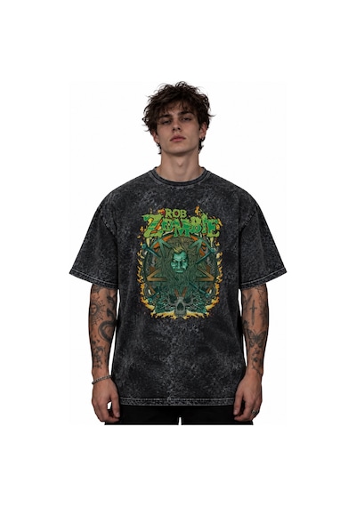 Rob Zombie Rock Metal Şarkıcı Baskılı Unisex Oversize Vintage Yık Siyah