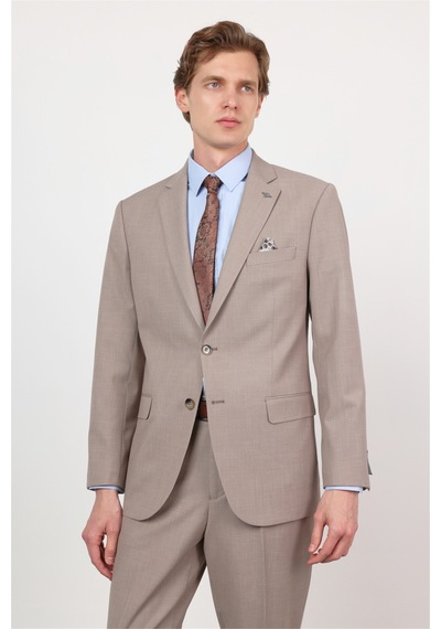 İmza Bej Mono Yaka 4 Drop Comfort Fit Tam Astar Esnek Takım Elbise 1001260168 Koyu Bej
