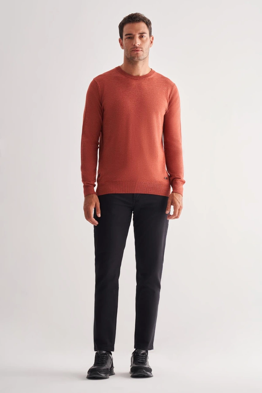 Gül Kurusu Bisiklet Yaka Cepsiz Comfort Fit Classic Pamuklu Triko Kazak 1012255006 Gül Kurusu