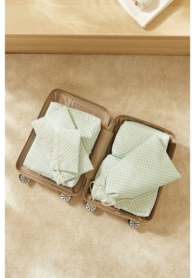 Ocean Home Textile 6'lı Mint Dama Desen Pamuklu Bavul İçi Düzenleyici Set Mint