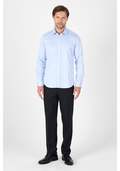 İmza Mavi Sert Yaka Düz Classic %100 Pamuk Slim Fit Gömlek 1004250324 Mavi