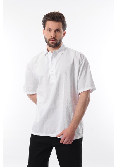 Madmext Beyaz Oversize Rahat Kesim Kısa Kollu Gömlek 6744 Beyaz