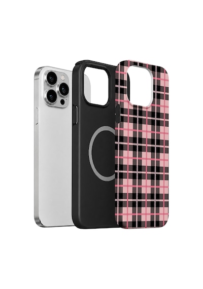 Velvoria Valestra Pembe Siyah Ekose Apple iPhone Uyumlu 13 Pro Magsafe Koruma Kılıfı Valestra Magline - Pembe Siyah Ekose