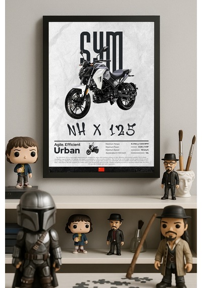 Syh Nh X 125 Siyah Ahşap Çerçeveli Poster, Dekoratif Motosiklet Duvar Tablosu