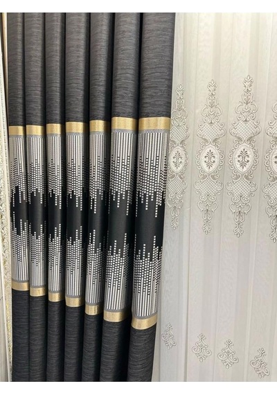Amasra Ft614164 V-902 Siyah 1/3 Sık Pileli Fon Perde 100 X 270 Cok Renkli