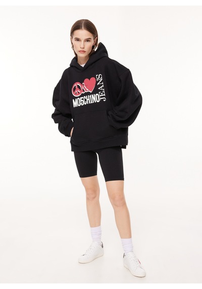 Moschino Jeans Kapüşon Yaka Baskılı Siyah Kadın Sweatshırt A1710