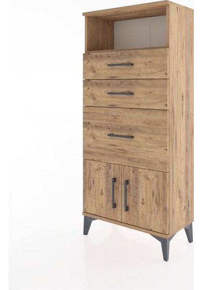Hyperion Dolap Tek Raflı 3 Çekmeceli 2 Kapaklı 60x44x134 Çam-çam Atlas Çam