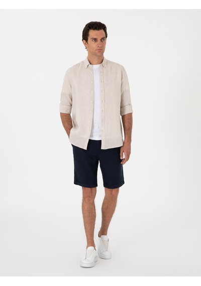 Cacharel Bej Regular Fit %100 Keten Gömlek