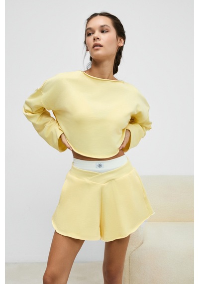 Urban Beat Cybele Kadın Kayık Yakalı Oversize Uzun Kollu Sarı Sweatshirt Sarı