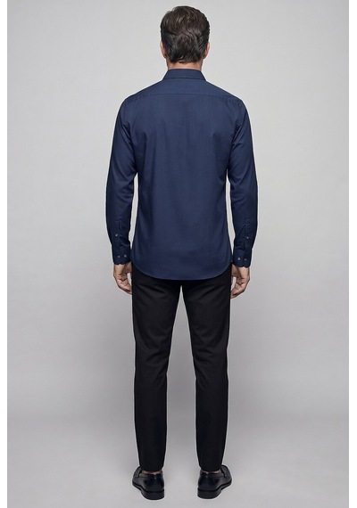 Bisse Lacivert Regular Fit Pamuk Cepsiz Uzun Paşa Yaka Gömlek Gmkls261089 D39