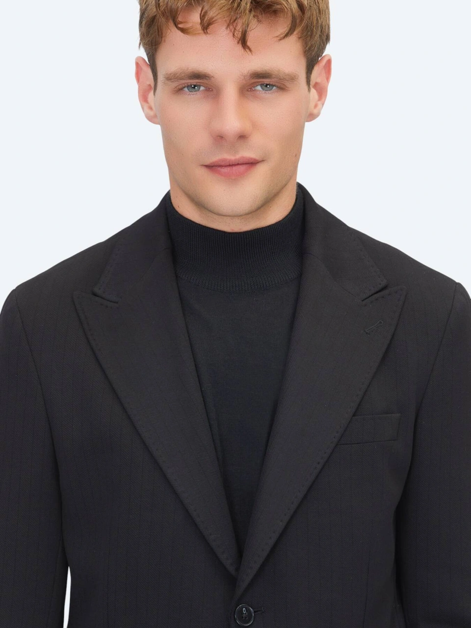 Kip Siyah Çizgili Modern Fit Örme Takım Elbise Siyah Kip Siyah Çizgili Modern Fit Örme Takım Elbise Siyah