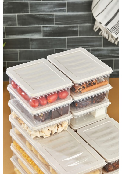 Multi Box 13 Parça 4 Farklı Boy Saklama Kabı Seti - Dondurucu & Mikrodalga Uyumlu Krem