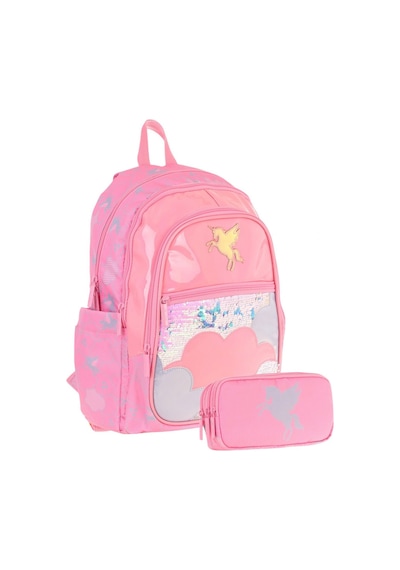 Kaukko Kids Kız Çocuk Okul Çantası Ve Üç Bölmeli Kalemlik Seti Pembe - Pullu Bulut - L5218+l8218 Pembe