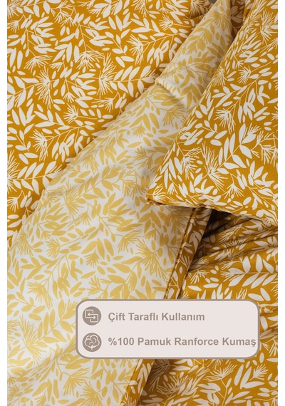 Elart Siena Nevresim Takımı Çift Kişilik %100 Pamuk Ranforce Lastikli Çarşaf 200x220 Cm Sarı Sarı