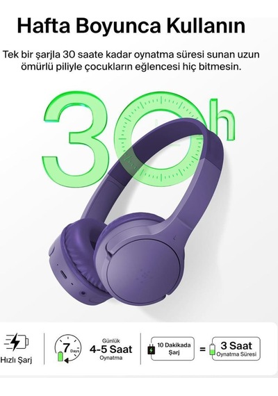 Belkin Soundform Mini Kids Lila Kulak Üstü Bluetooth Kulaklık - Outlet