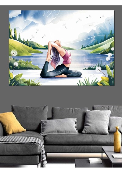 Göl Kenarında Yoga Ve Kadın Dekoratif Kanvas - Mdf Ahşap Tablo