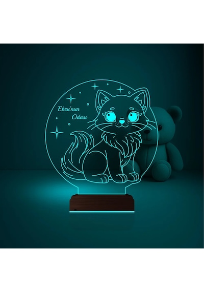 Luvivia Çocuk Odası Hediye Kedi Kedicik Tasarım Kişiye Özel 3d Lamba - Masa Gece Lambası Şeffaf