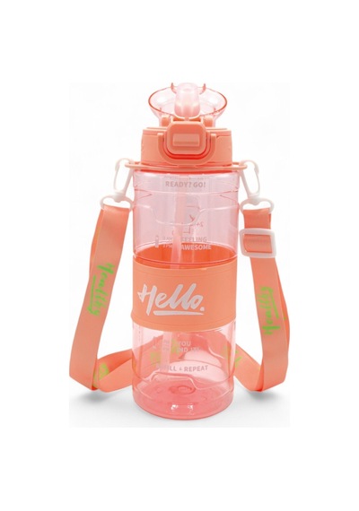 Hello Pipetli Suluk - Günlük Spor Su Şişesi - Renkli Boyun Askılı Okul Çocuk Suluğu 800 Ml Pembe