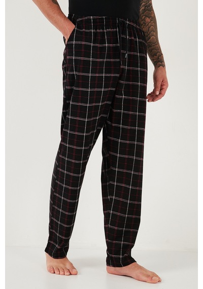 Buratti Pamuklu Regular Fit Normal Bel Düz Paça Cepli Erkek Pijama Altı 6574003 Siyah-Bordo