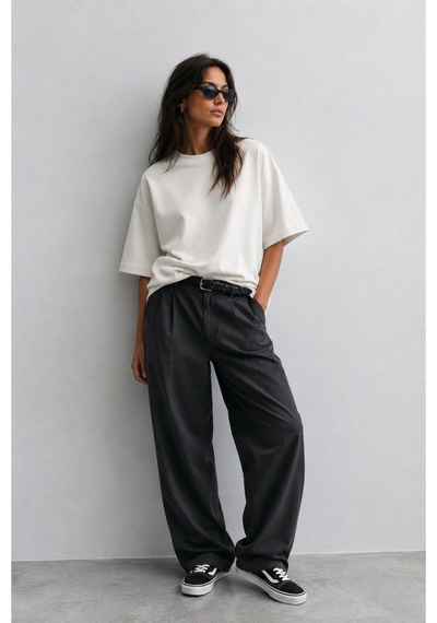 Modivibe Kadın Oversize T-shirt Kalın Dokulu %100 Pamuk Geniş Kesim Beyaz