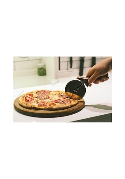 Paslanmaz Çelik Profesyonel Pizza/börek Bıçağı - Pizza Kesme Bıçağı - Pizza Ruleti - Ahşap Saplı