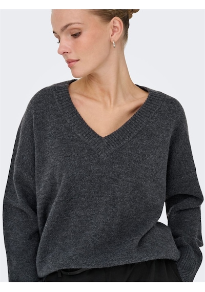 Only Onlmarı Ls Loose V-neck Knt Kadın Gri Kazak - 15360940 Gri