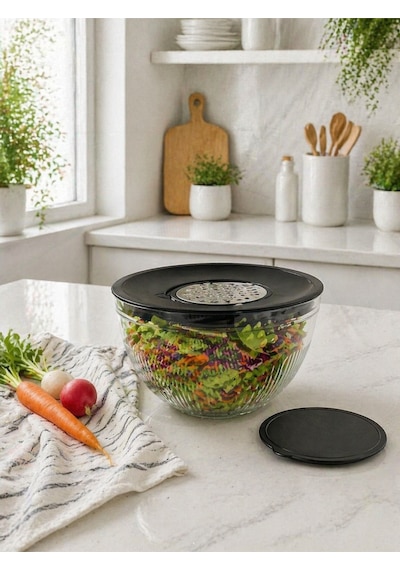 Rendeli Karıştırma Saklama Kabı - Çok Amaçlı Cam Kase - Mutfak Hazırlık Seti Salata Kasesi 4,5l Siyah