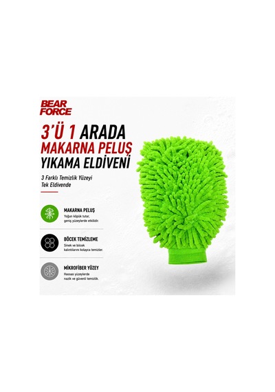 Robeve Bear Force 3 Ü 1 Arada Makarna Peluş Mikrofiber Araç Yıkama Eldiveni Böcek Temizleme Yüzeyli, Çiziksiz Oto Yıkama Eldiveni, Yüksek Köpük Tutucu Kir Hapsedici Mikrofiber Temizlik Eldiveni
