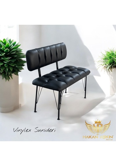 By Hakan Aşkın Metal Ayaklı Metal Alt Kasalı Vinylex Suni Deri New 2025 Sırtlı Bench Bank Siyah Suni Deri Siyah Deri