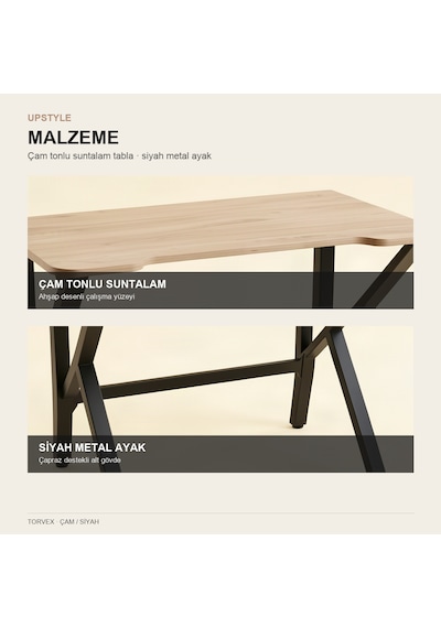 Upstyle Torvex Oyuncu Masası Çam Siyah 100x60 Cm Metal Ayaklı Bilgisayar Masası
