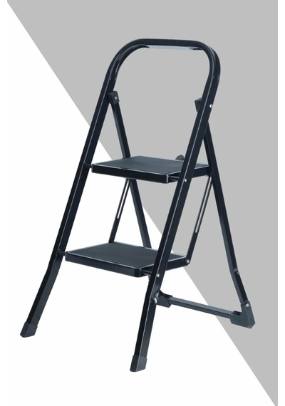 Minitower 2 Basamaklı Metal Merdiven - Ekstra Güçlü Siyah