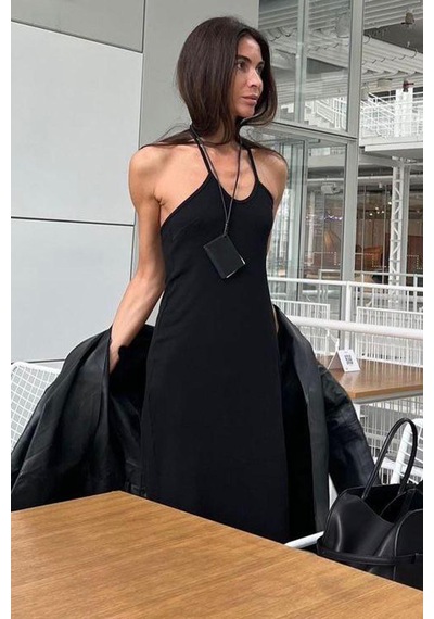 Madmext Siyah Bağlamalı Uzun Basic Elbise Mg1854-siyah