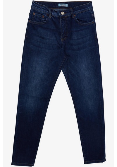 Breeze Erkek Çocuk Jean Pantolon Taşlanmış Cepli Düğmeli 9-14 Yaş, Mavi Mavi