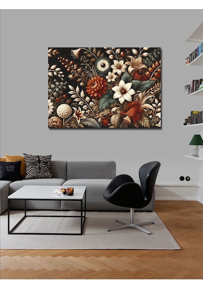 Kanvas Tablo Koyu Çiçek Deseni 100cmx140cm