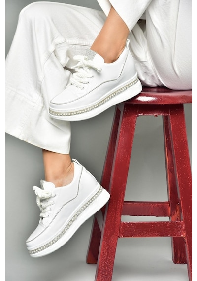 Fox Shoess602008704 Beyaz Kumaş Kalın Tabanlı Spor Ayakkabı Sneakers Beyaz
