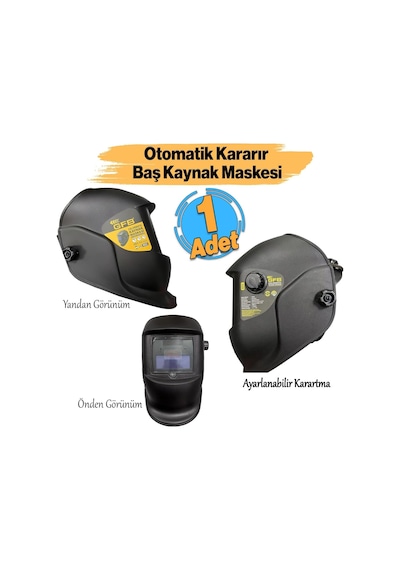 Tr Güneş Enerjili Pilli Otomatik Kararan Baş Maskesi Siperlik Kartuşlu Kaynak Gözlüğü Ayarlanabilir