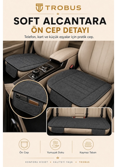 Opel Combo Üniversal Soft Alkantra Çizgili 3 Parça Oto Koltuk Minderi Antrasit