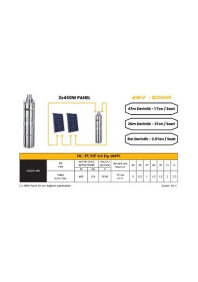 Mexxsun - İnges 2 Panelle Çalışan Solar Dc Pompa 0.8 Hp 600 Watt 48 Volt Screw Type