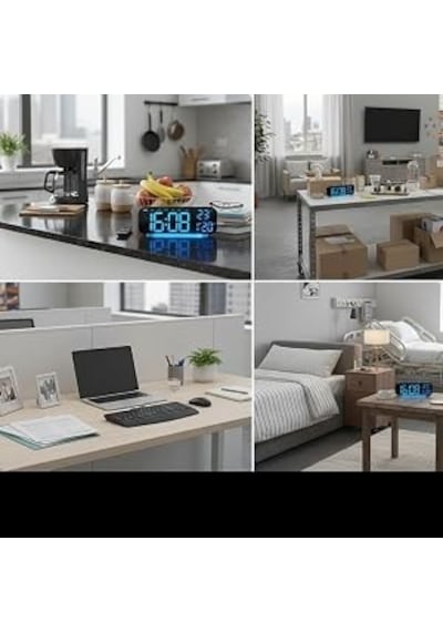 Büyük Led Dijital Çalar Saat Rgb Renkli Gece Lambası Saat Tarih Gün Sıcaklık Göstergeli Masa Ve Yatak Odası Saati Siyah