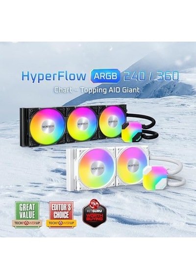 Hyperflow Argb 360mm-aıo Cpu Sıvı Soğutucu-ıntel Lga 1700/1200/15x/2066, Amd Am3/am4/am5 Soketler İçin-geliştirilmiş 3100 Rpm Su Pompası Tasarımı-3x 120 Mm Yüksek Performanslı Pwm 4 Pin