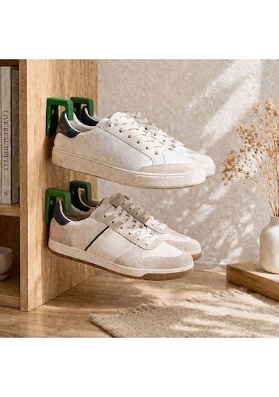 Duvar Tipi Ayakkabı Askısı 2 Li Set Sneaker Duvar Rafı Yer Kaplamayan Organizer Yeşil